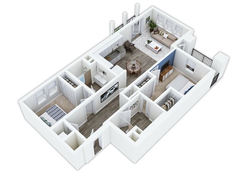 Floor plan for 2 beds, 2 baths, 1109 sqft